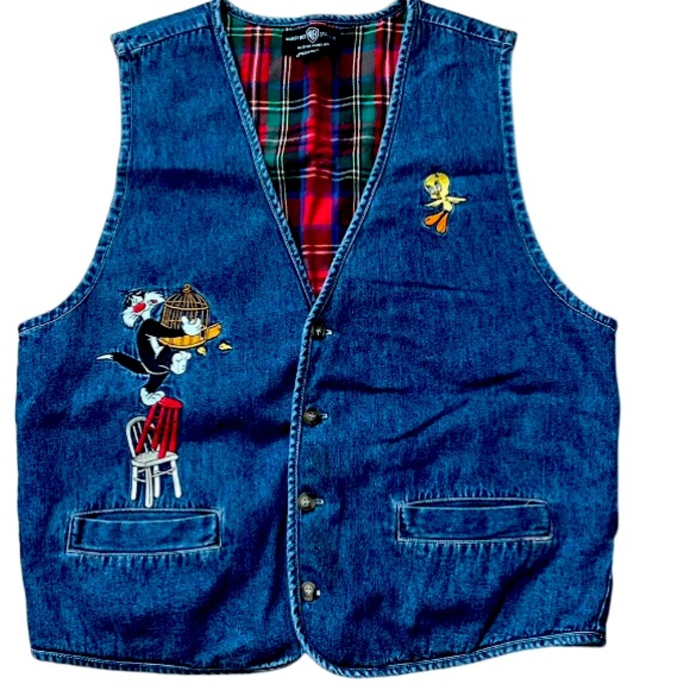 Vintage Sylvester & Tweety Jean Vest Sz M